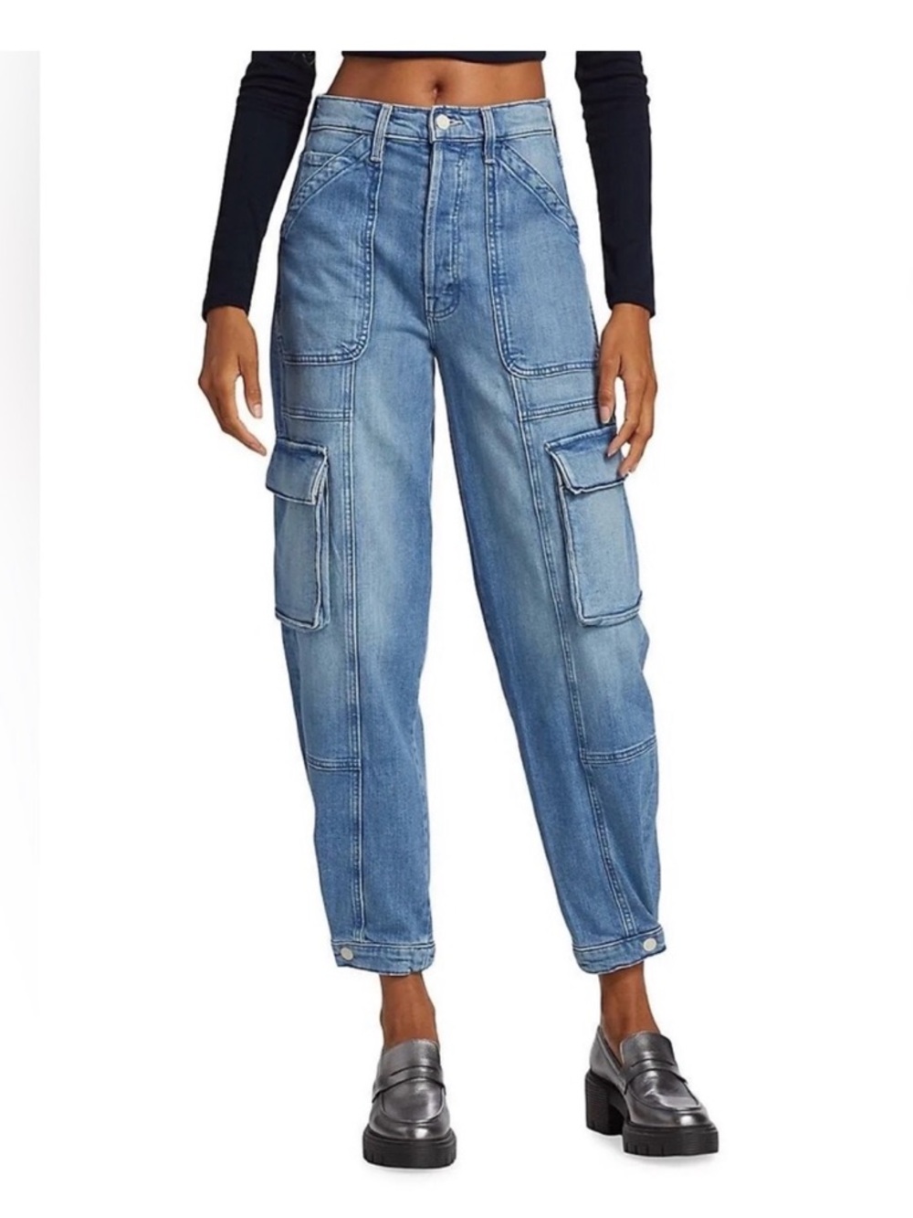 MOTHER Light Blue Cargo Flare Wide-Leg Jeans